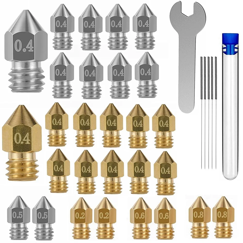 

Набор насадок для 3D принтера Ender 3 сопла Mk8 из закаленной стали из нержавеющей стали и латуни Набор для очистки для 3D принтера серии Ender, A