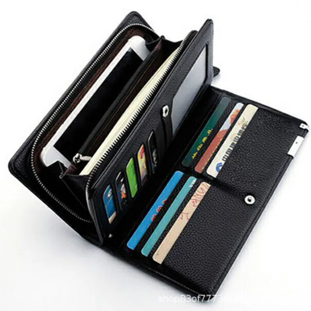 Men's Long Wallet Multi-card Slot Card Holder Business Wallet with Zipper Multi Functional PU Leather Coin Purse Man Gift 2