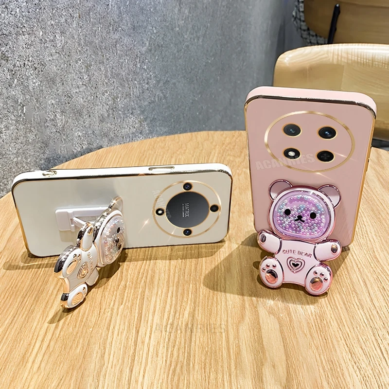 Magic7lite Luxury Quicksand Bear Holder Plating Silicone Stand Case