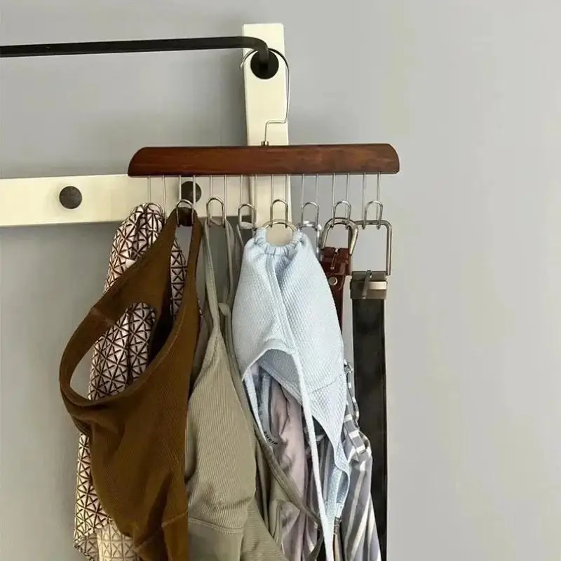 Solid Wood 8 Hook Hanger Rack Multifu Drying Rack For Hanging Belts Hats Vests Underwear Silk Scarves Household Storage Goodies