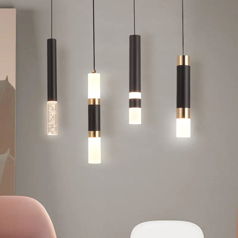 

Modern Pendant Lights Fashion Crystal Long Cylindrical Chandelier Nordic Lighting Fixture Kitchen Island Dining Room Shop Bar