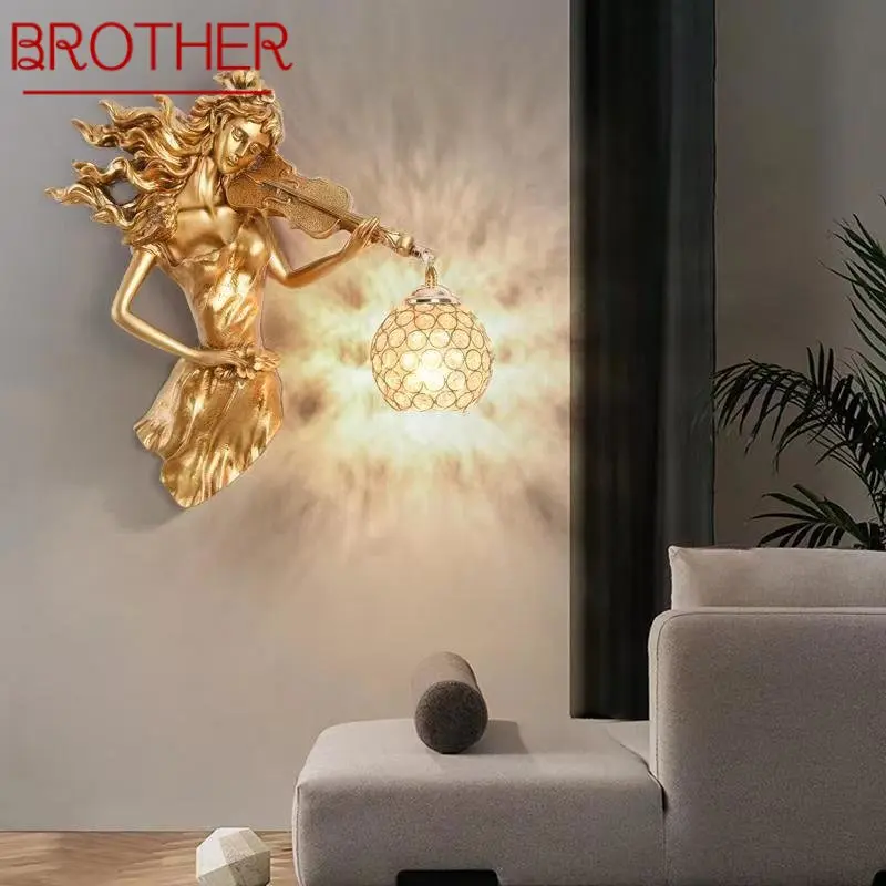 

BROTHER Modern LED Gold Wall Light Indoor Creative Vintage Resin Sconce Lamp for Home Living Room Bedroom Corridor Decor