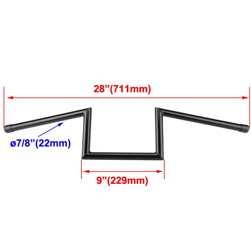 Guidon Z Bar Chopper Noir Pour Harley-Davidson® - Élévation 10 Pouces - Style Large