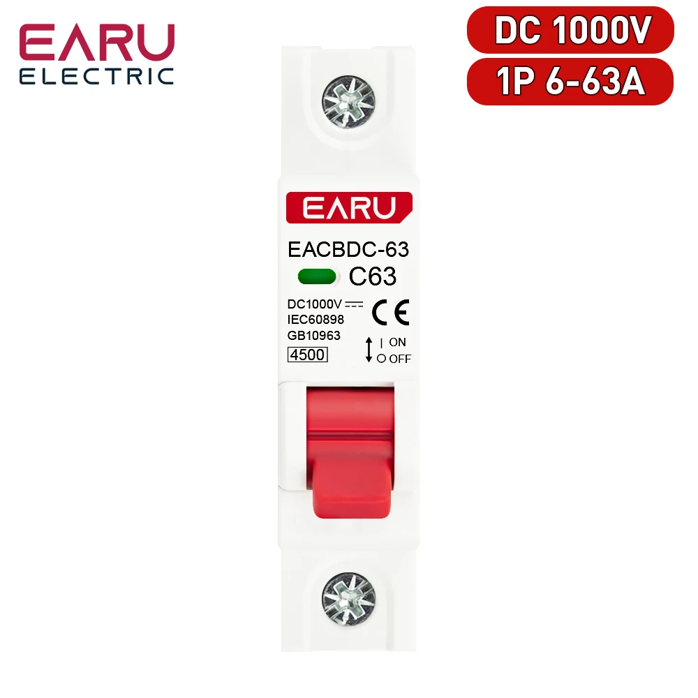 1pc DC 1000V 1P Solar Mini Circuit Breaker Overload Protection Switch 6A 10A 16A 20A 25A 32A 40A 50A 63A MCB for Photovoltaic PV