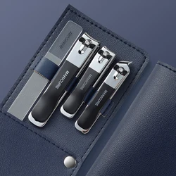 Professional Nail Clippers Set: 4-Piece Manicure and Pedicure Kit with Rotating Leather Case - Ideal for Home Care and Gift Giving (Black)