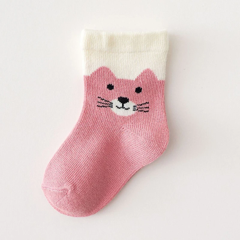 Description Picture 2 of item5Pair Cartoon Kids Socks Pink Cat Princess Girl Sock Cotton Keep Warm Winter Middle Tube Socks Baby Footwear Children Sokken Sox