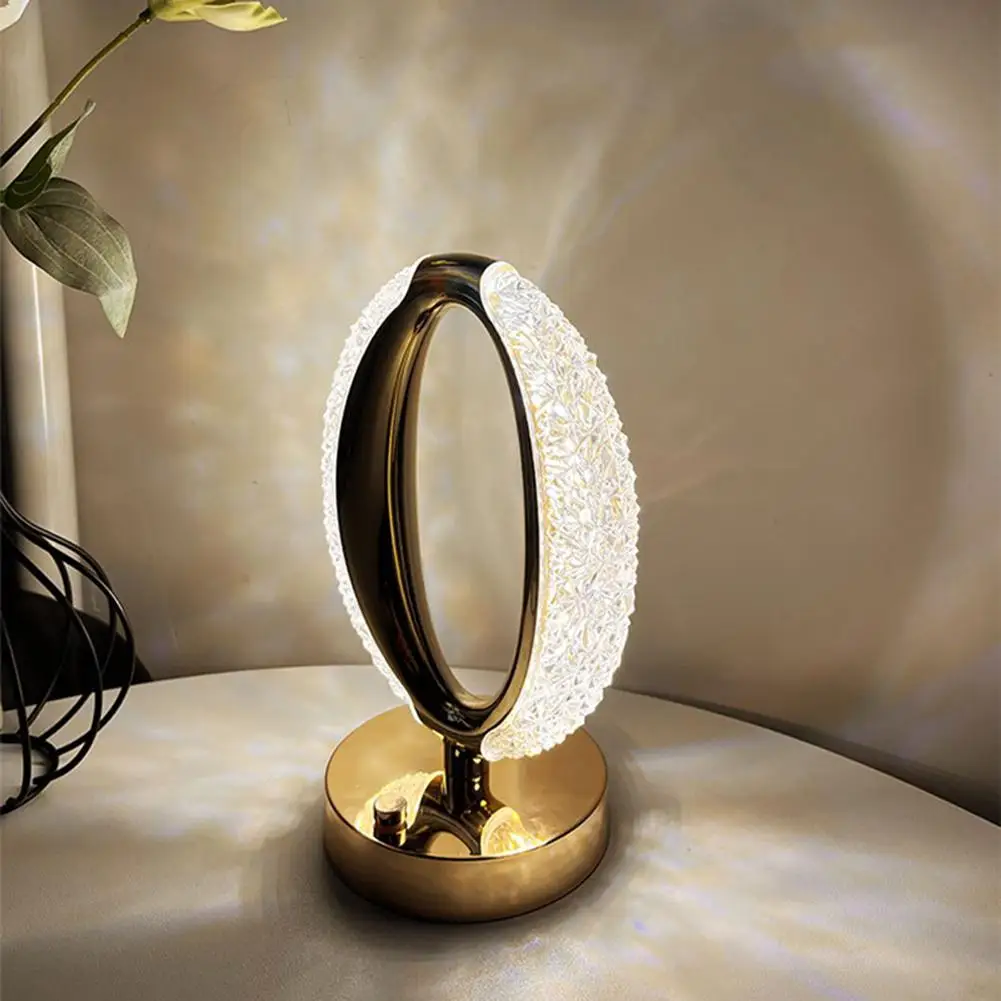 Led Crystal Table Lamp Portable O-Shaped Dimmable Desk Lamp Night Light For Home Bedroom Bedside Decoration