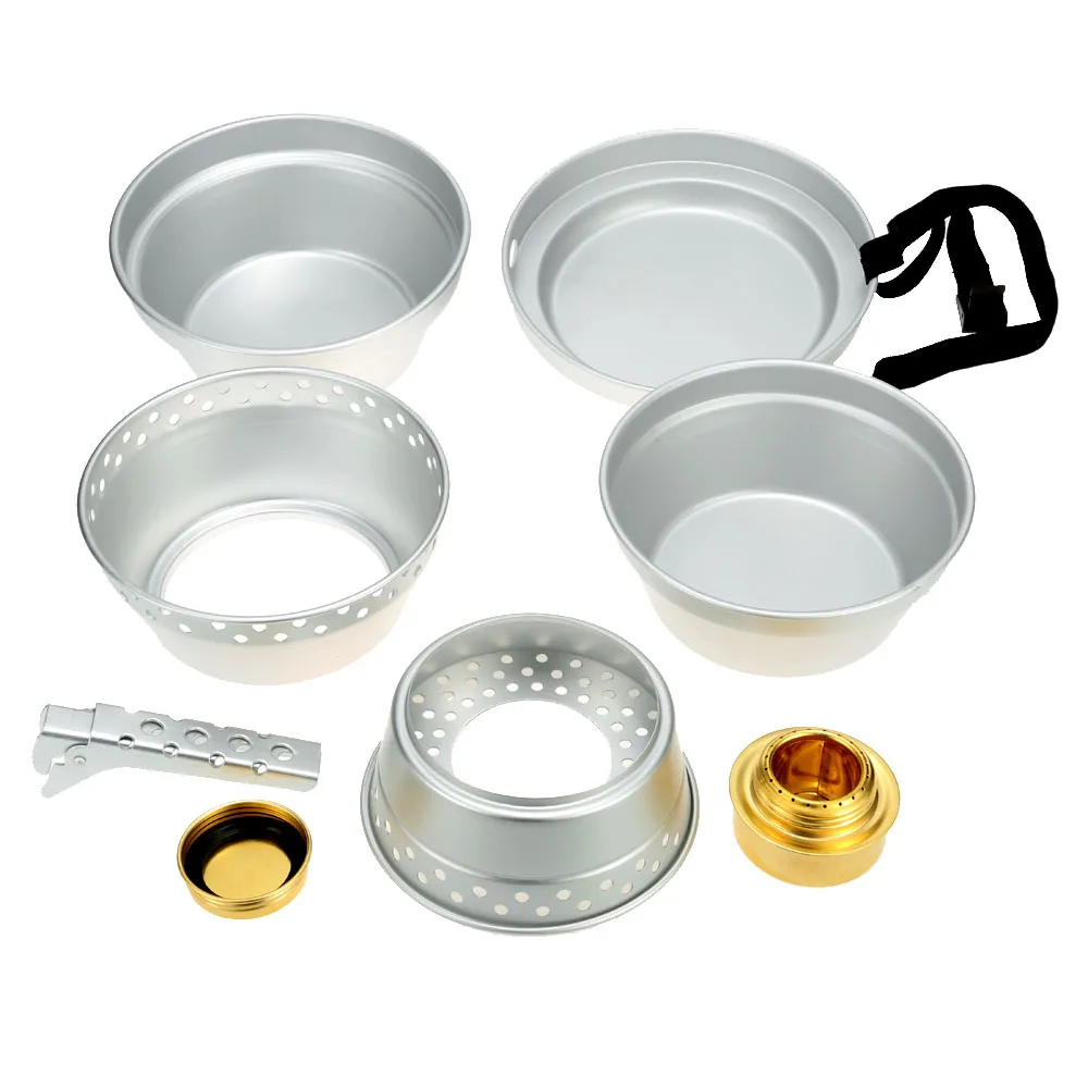 

Mini Camping Gas Stove Pot kettle Sets Outdoor Hiking Cookware Picnic Cooking Set Non-stick Bowls with Stand Pot Pan Gripper