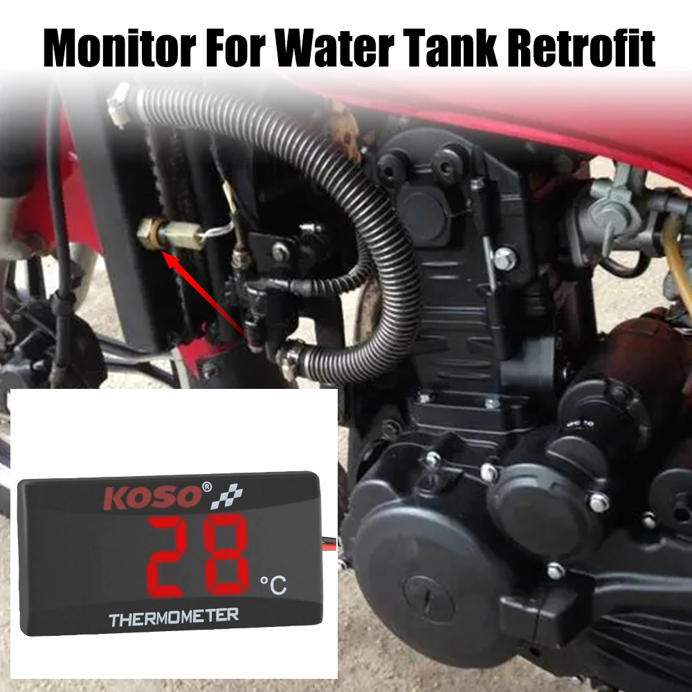 Motorcycle Thermometer with Red and Blue Indicator and Sensor for Water Tank Temperature Monitoring (0~120°C)