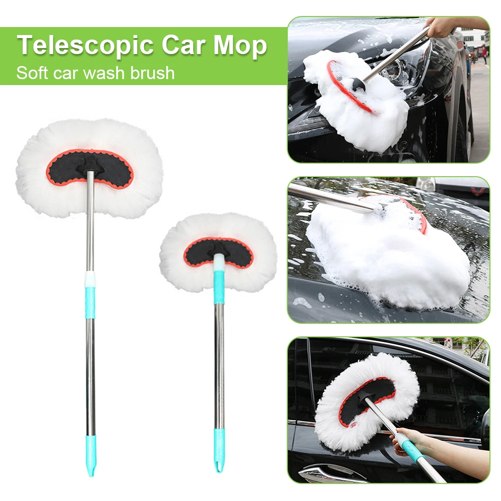 

Car Wash Brush with Long Handle 95cm Telescopic Stainless Steel Handle Microfiber Car Wash Mop Non-Scratch Home Car Washing Tool