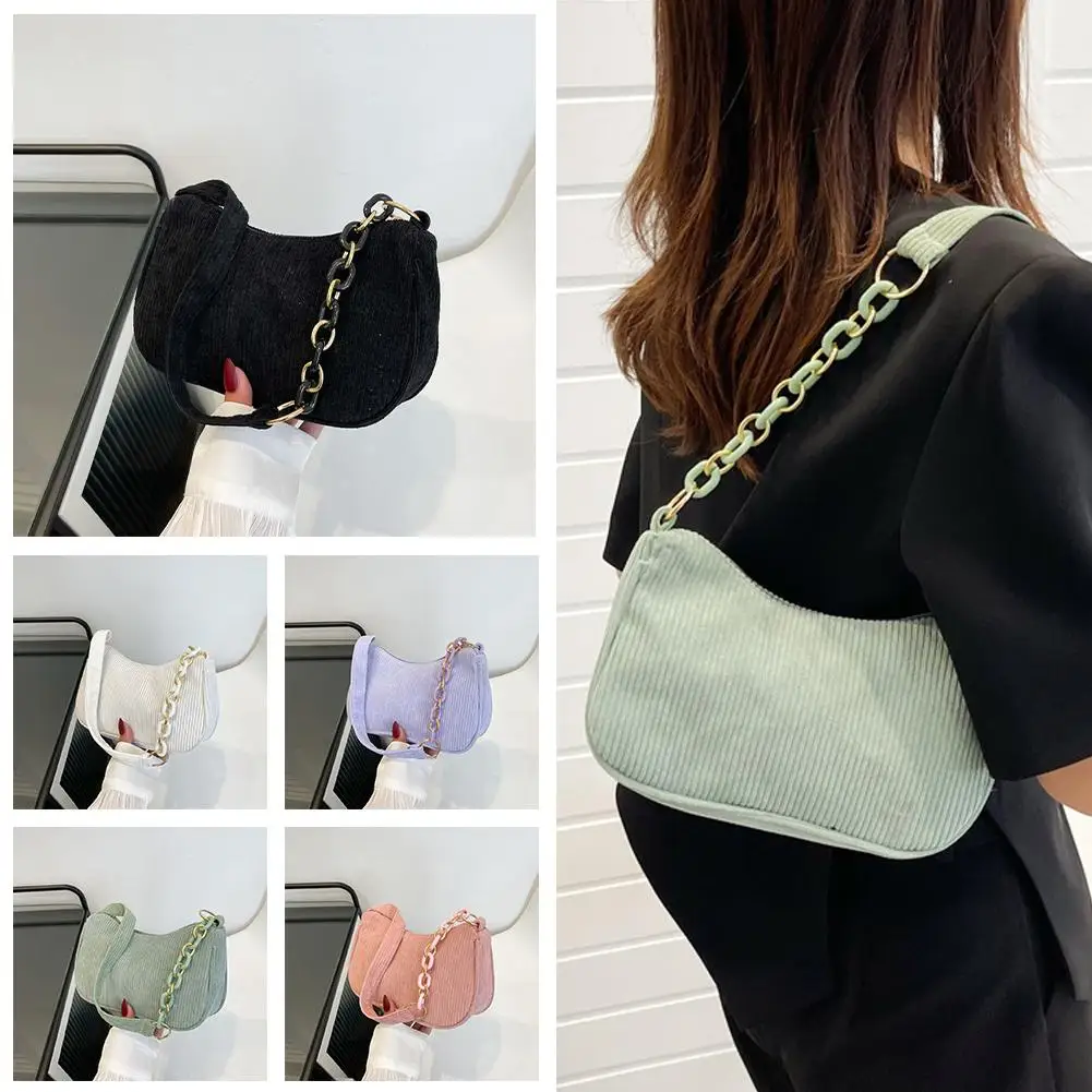 Fashion Vintage Women Handbags Corduroy Underarm Bag Clutch Casual Zipper Bags Female Shoulder Women Handbag W9L0