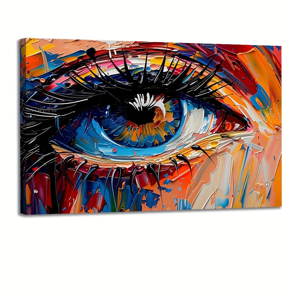 

1pc Graffiti Eye Painting Canvas Prints Framed Wall Art, Oil Painting Style Abstract Wall Decor, Street Art Canvas Prints For Be