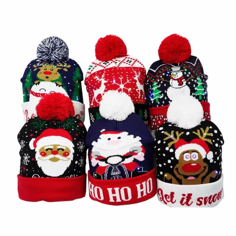 Festive Flashing LED Light-Up Christmas Hat - Snowman Winter Warm Knit Cap