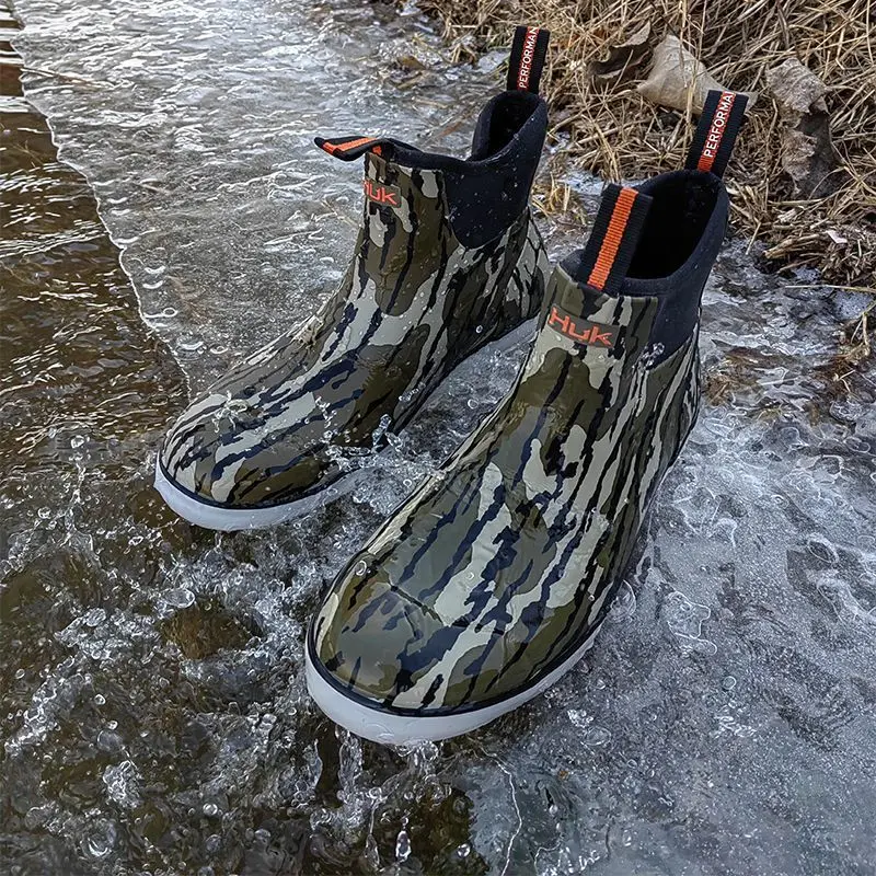 Women Rain Boots Safety Trainer Fishing Boot Men Green Rain Ankle Boots Camouflage Casual Shoes PVC High-Top Sneakers Waterproof