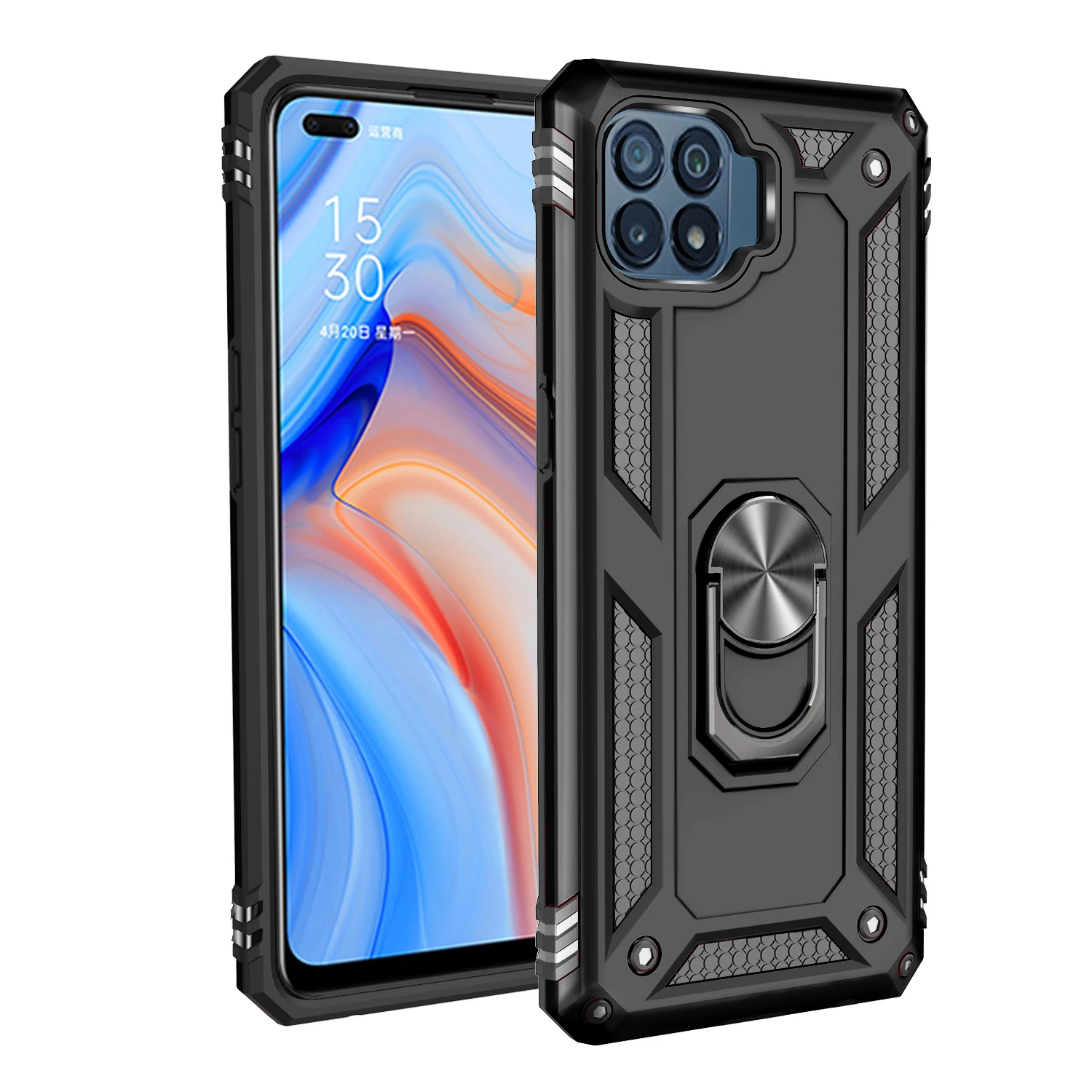 For OPPO Reno 4 Lite 4F Case Shockproof Armor Magnetic Metal Ring Cover For OPPO F11 F17 Pro A93 A3S A5S A5 A7 Bumper Cases Capa a cases for oppo phones Cases For OPPO