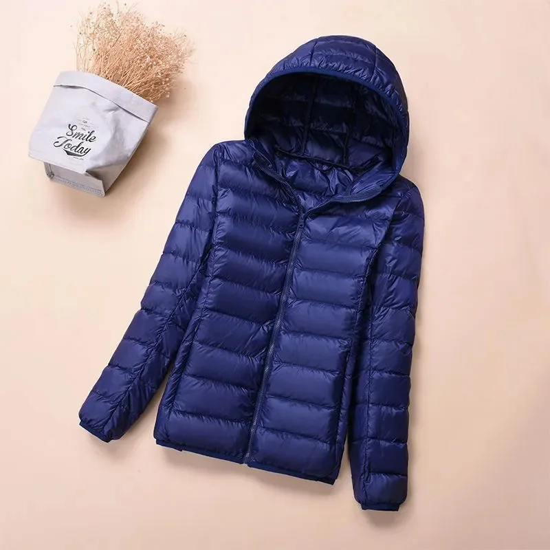 Down Jacket Women's Short Autumn Winter New Parkas Stand-UP Collar Hooded Warm Cotton Padded Coat Large Size Outcoat Ladies Tops 5