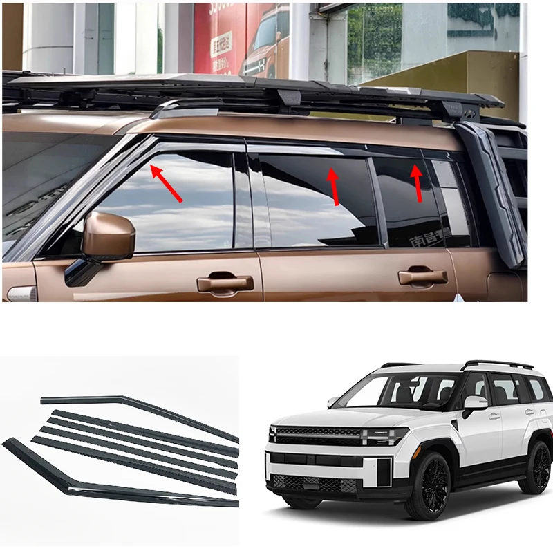 FIT For Hyundai Santa Fe  2024-2025 2026 Black Chrome Door Window Visor Vent Shades Sun Rain Guard 6PCS waterproof