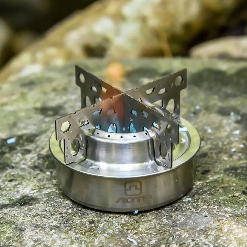 Camping Backpacking Stove with Pot Stand, Lightweight Stainless Steel Spirit Burner Stoves - Silver