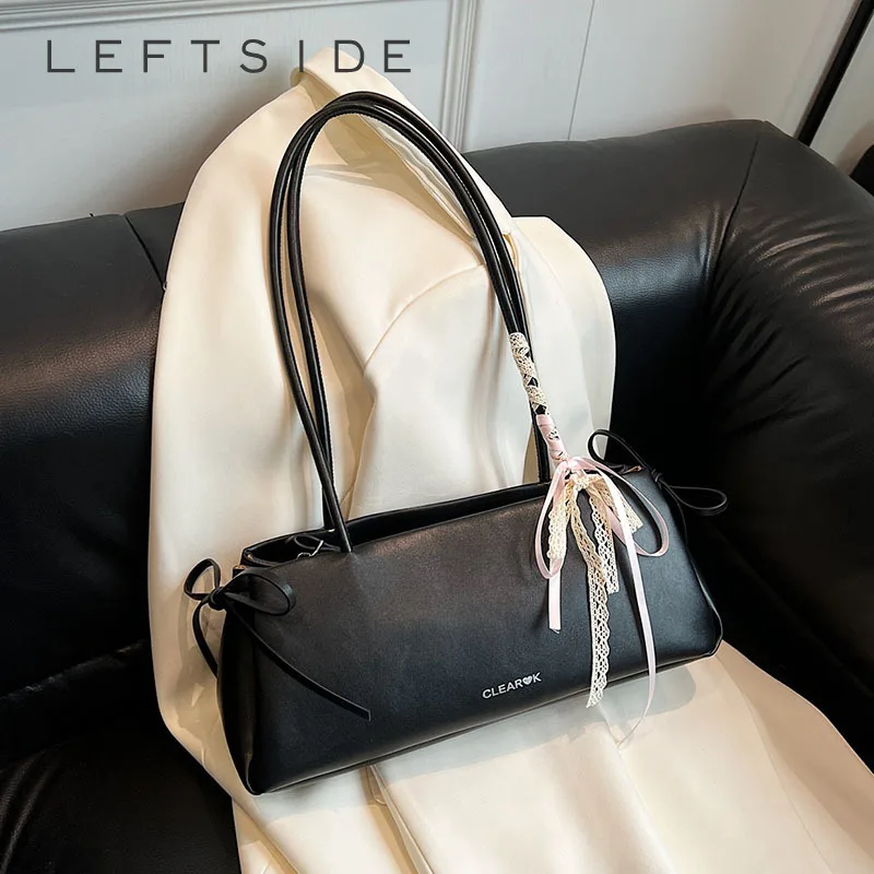LEFTSIDE Ribbon Design PU Leather Square Shoulder Bags for
