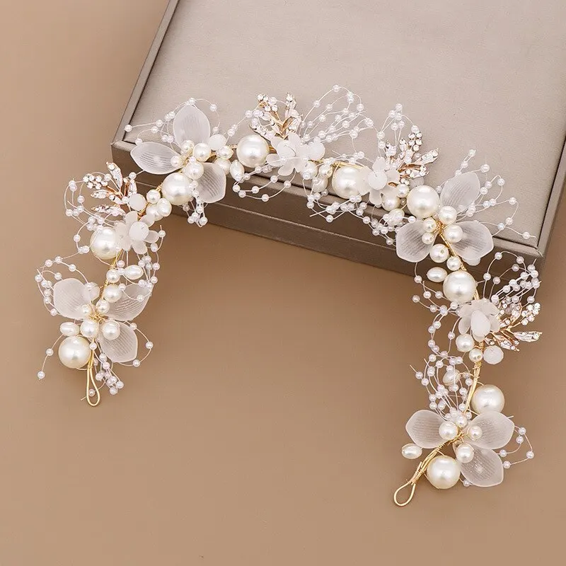 Bridal Hair Accessories Wedding Accessory Bride Crown Hair Crystal Jewelry Tiara With Pearls Flowers Wedding Crown Floral Pearl Bridal Headband