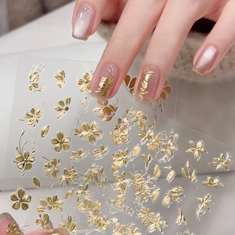Rose Gold Flower Nail Art Stickers - Ultra-Thin Self-Adhesive DIY Decals