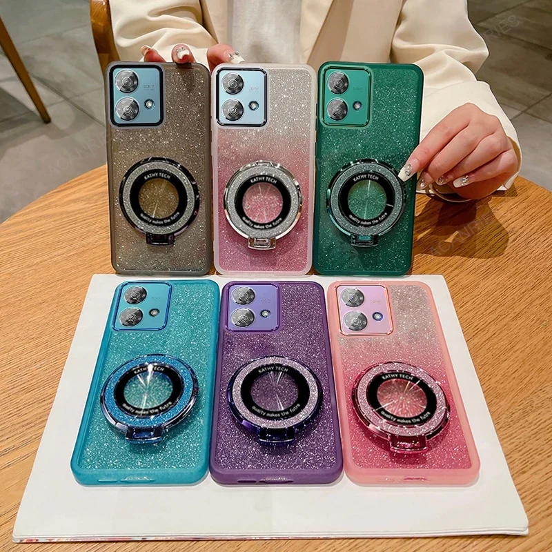 Glitter Clear Silicone Soft Case with Magnetic Bracket Back Cover