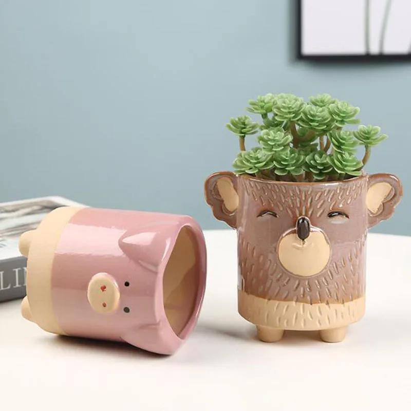 porco sapo flowerpot desktop decoração