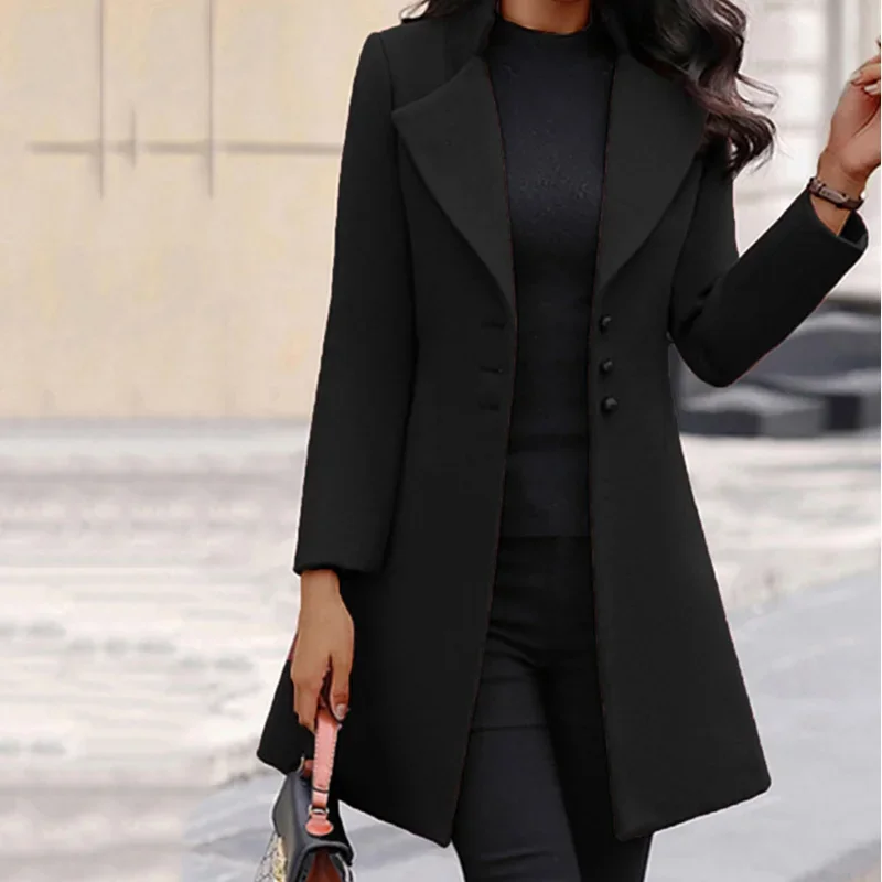 New Autumn Winter Women Fashion Pure Color Coat Warm Outwear Slim Leisure Clothing for Womens Trench Coat for Women