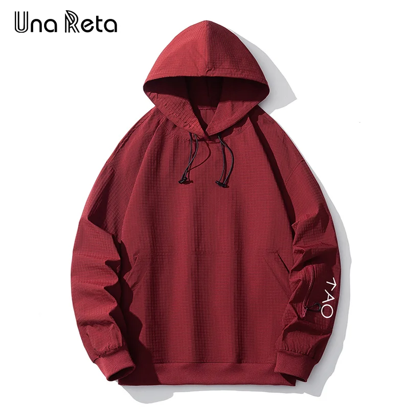 

Una Reta Grid Waterproof Hooded Jacket Men New Autumn Streetwear Men's Pullover Tops Hip Hop Harajuku Loose Jacket Coat