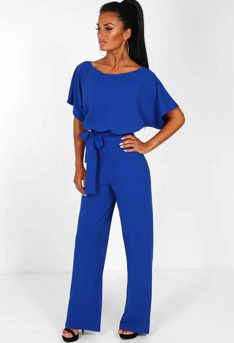 Women's New Sexy Fashion Vacation Style Casual Commuting Street Style Versatile Lace Up Short Sleeved Jumpsuit