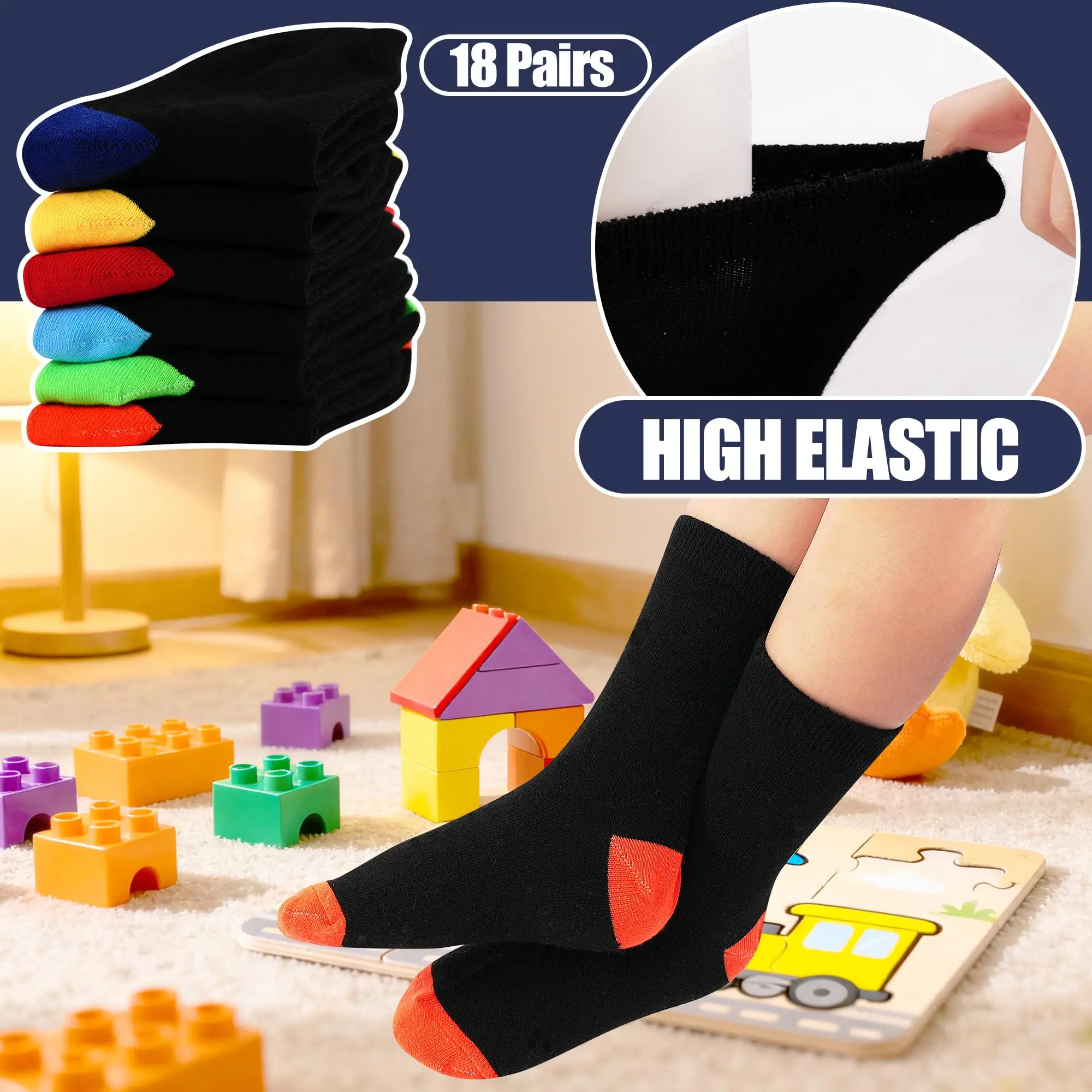 18-Pack Vibrant Crew Socks for Kids – Soft & Breathable Everyday Wear