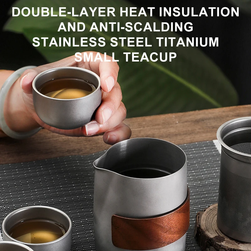 Lightweight Travel Tea Set Storage Bag Built-In Strainer Titanium Alloy Tea Cups Teapot Outdoor Camping Hiking Tableware