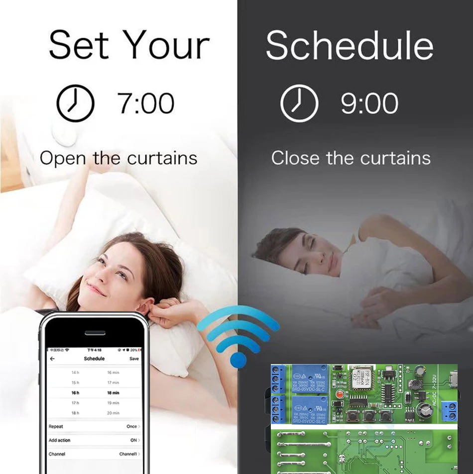 Ewelink 2CH WIFI Switch Garage Door Switch Curtain motor Roller shutt DC12V Dry Contact Switch Work With Google Assistant Alexa