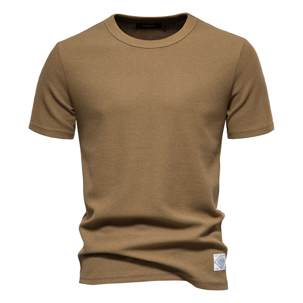 AIOPESON Solid Color Waffle T-shirts for Men Casual Brand