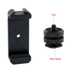 Aluminum Alloy Extendable Smartphone Clip Holder with 1/4 Inch Screw Hole (Clip with hot shoe)
