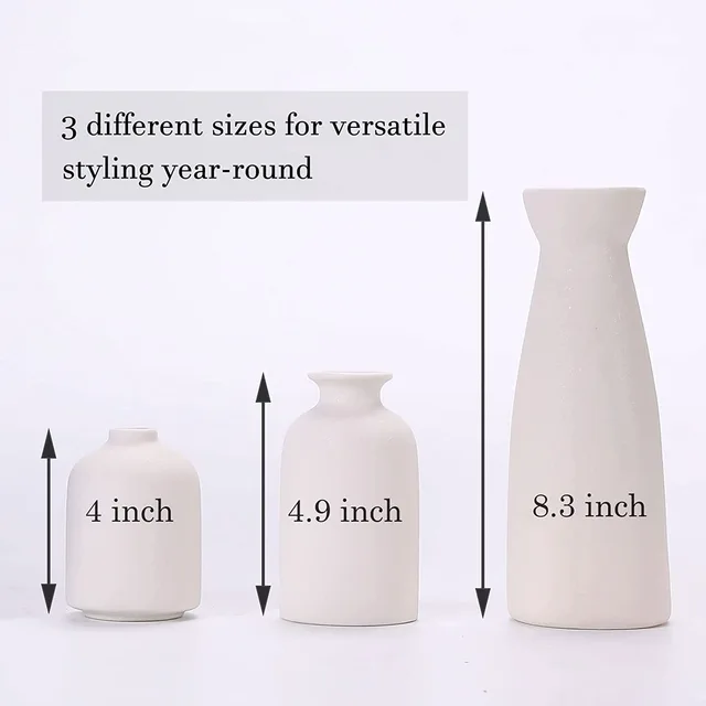 Kerámia Vázakészlet 3, Minimalista Stílusú Virágvázák Rusztikus Lakberendezéshez, Modern Parasztház Dekorációhoz, Nappali, Polc, Asztal - Image 5