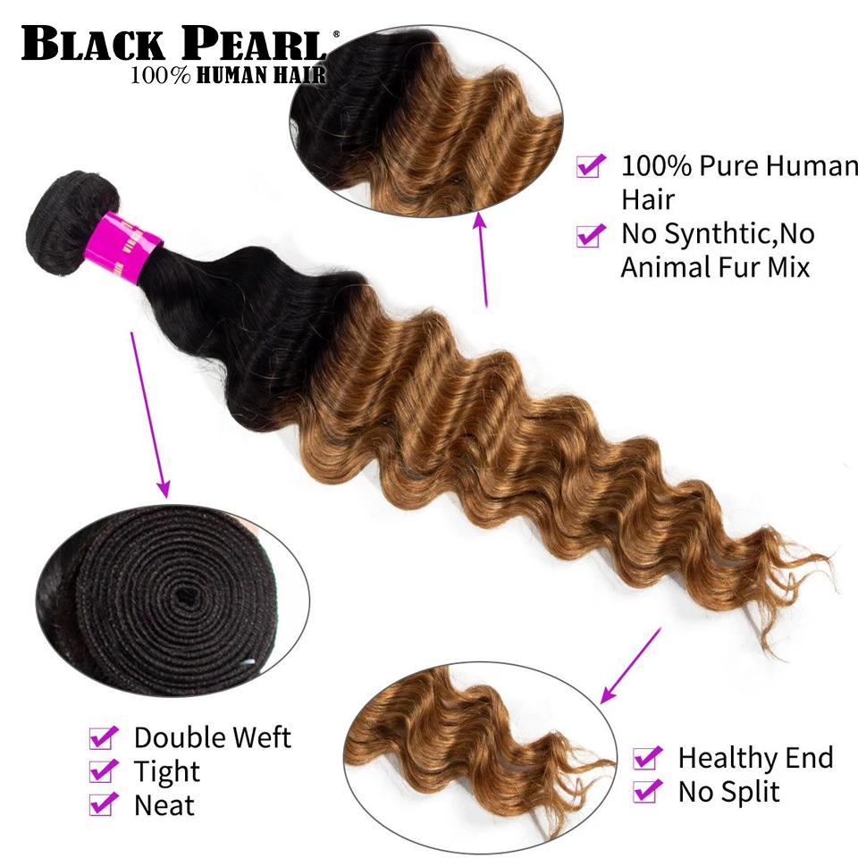 Black Pear 1/3/4Pcs Ombre Brazilian Loose Deep Hair Bundles Weave Human Hair Extensions 1B/4/30 Brown Remy Ombre Hair Bundles 2