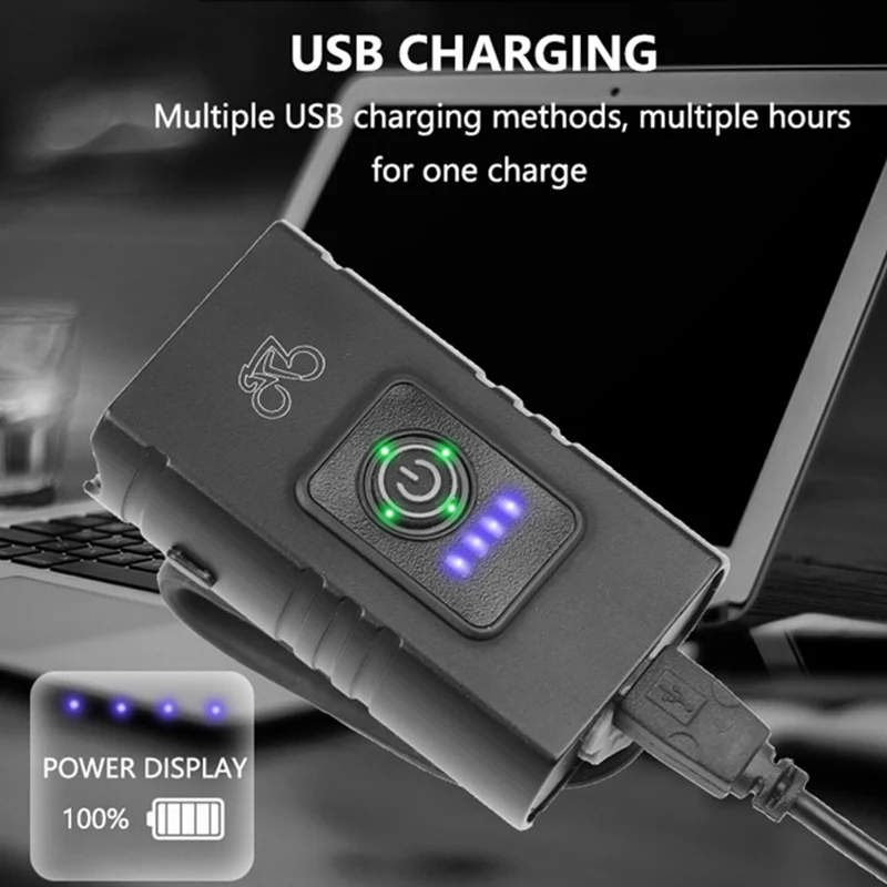 T6 BK02 Bicycle Aluminum Alloy Front Light Battery Display USB Charging Mountain Bike Night Riding Front Light Tail Light kit 4