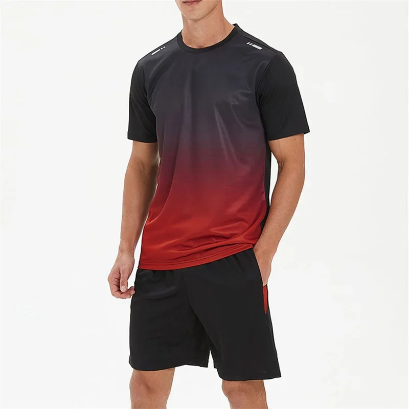 Men Tracksuit Quick Dry Sport Running Set Gym Jogging Sweatsuit Set 2 Pieces Fitness Training Football Suit Man Gym Clothing 3