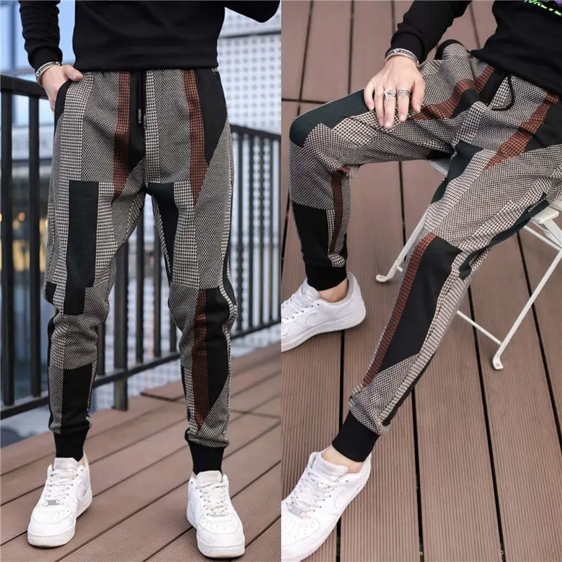 

2023 Spring Trend Stitching Small Foot Casual Pants Male Hair Loose Haron Pants Net Red Thin Beam Pants