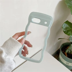 Cute Curly Wavy Transparent Phone Case - Korean Candy Color Shockproof Hard Cover for Pixel 11 Pro (Blue)