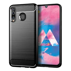 Shockproof Silicone Carbon Fiber Back Cover - Brushed Matte Finish for Samsung A40S (Black)