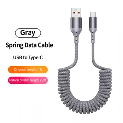Enhanced Coiled USB - C Cable with 90 - Degree Retractable Design - 1.5m (Grey Straight A - C)