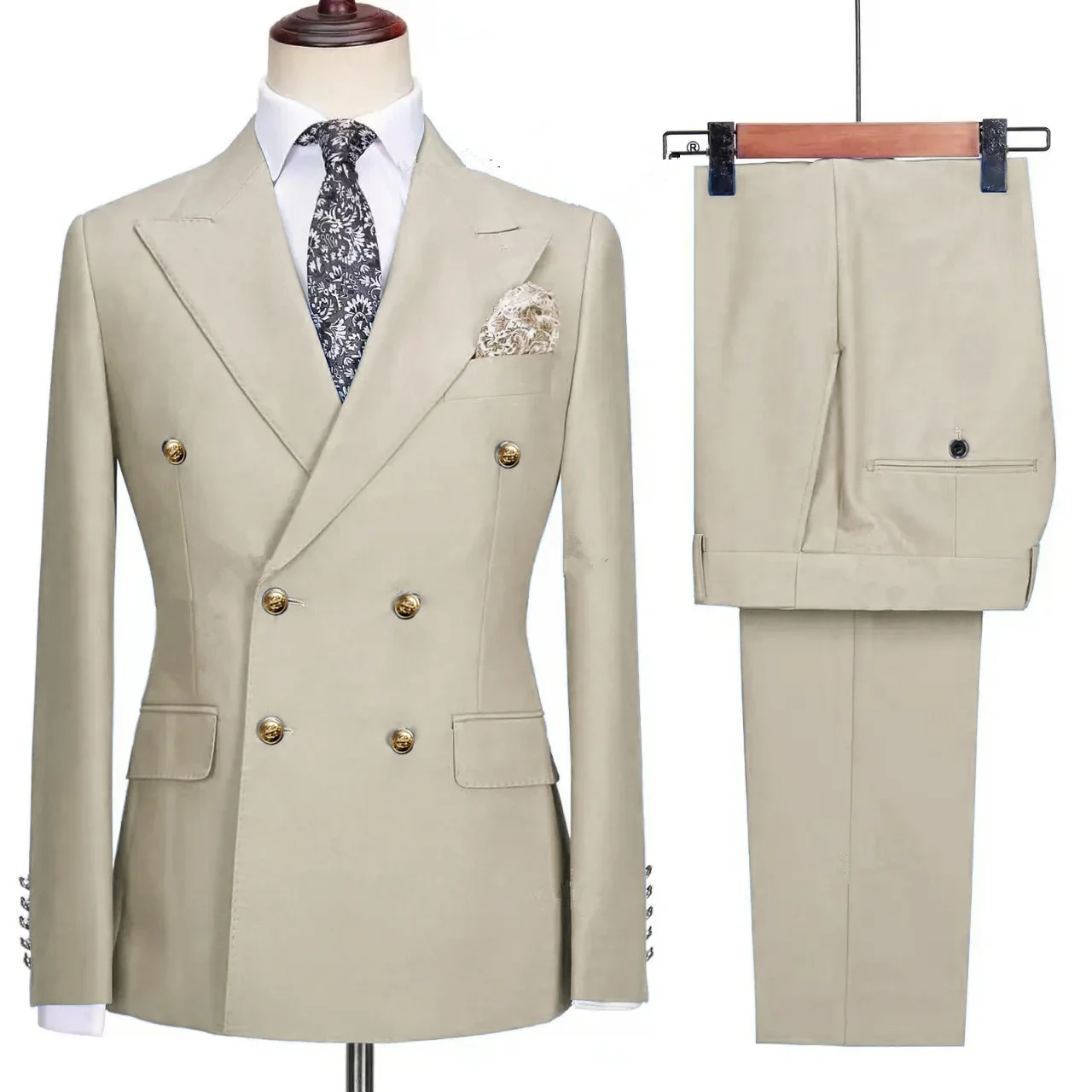 Formal Suit Business Men Clothing Fashion Men's Leisure Business Banquet Solid Color Wedding Double Breasted Slim Fit Suit Blazers Jacket Pants