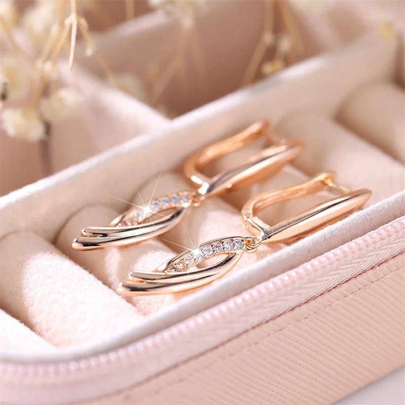 Luxury Female White Zircon Stone Earrings Charm Gold Color Wedding Jewelry For Women