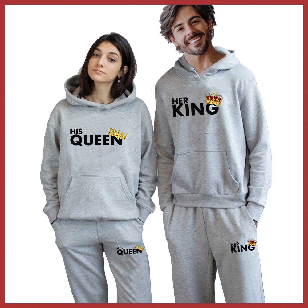 

Комплект одежды King Queen для пар, универсальный комплект одежды для пар, толстовка с капюшоном, повседневный спортивный костюм для мужчин и женщин, подарки для пар, весна-осень