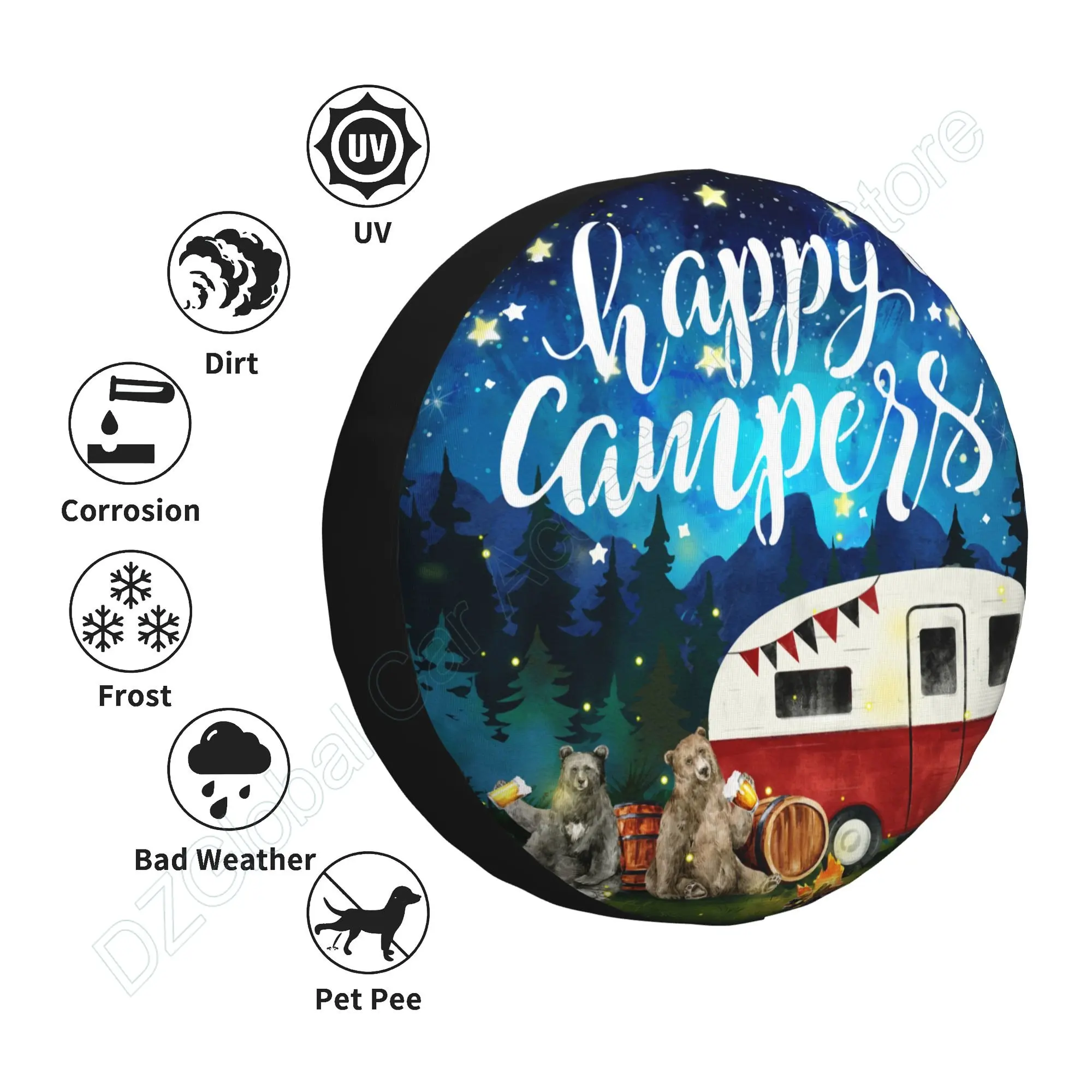 Cool Campers Spare Tire Cover for Travel Trailers Waterproof UV Sun  Protectors Fits Truck SUV Happy Camping 14 15 16 17 Inch
