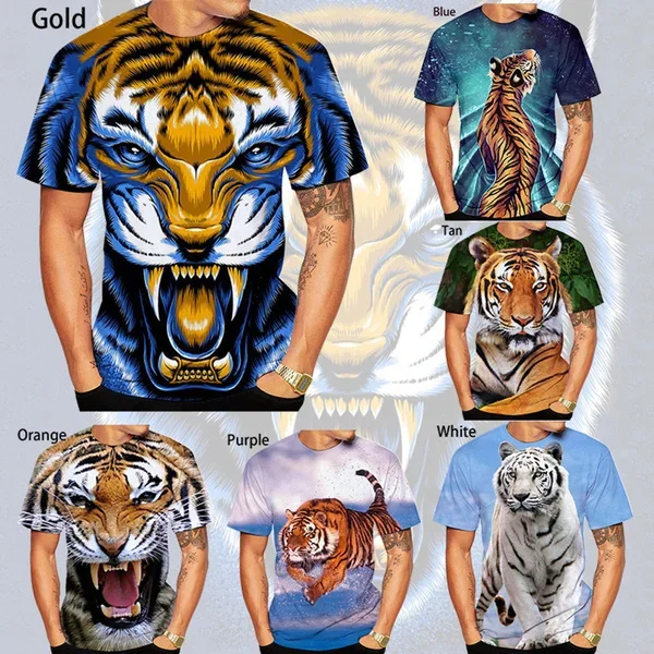 

2024 Unisex 3D Tiger Print Short Sleeve T-Shirt Fashion Couple Tops