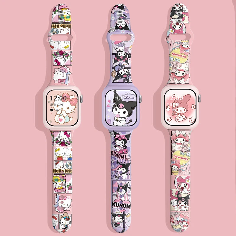 

Cute Silicone Band for Apple Watch 9 8 7 6 5 4 3SE Strap Bracelet for iWatch Ultra 49/45/41/40/44/38/42mm Hellokitty Watch Cover