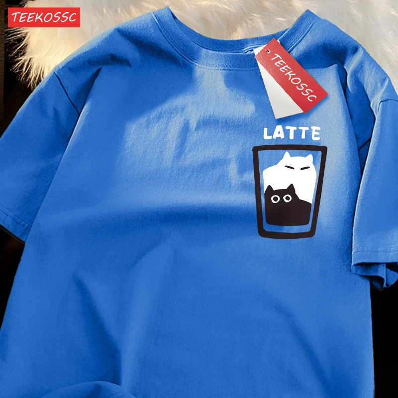 Mocha Latte Couple Outfit Cat Coffee Couple Male T-Shirts Graphic Cool Tee Shirt High-Quality Oversized Tshirt Comfort Soft